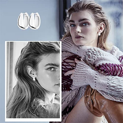Wgoud 6 Pairs Chunky Gold Hoop Earrings for Women, 14K Gold Plated Hoop Earrings Hypoallergenic, Thick Lightweight Twisted Huggie Hoops Earring Set for Women’s Jewelry GIfts - color: 6 Prs Chunky Silver