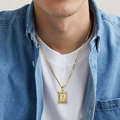 KissYan Initial Letter Pendant Necklace for Men Women, 14K Gold Plated Square Capital Monogram Necklace Alphabets from A-Z Figaro Chain Jewelry | 14K Gold Filled/White Gold Plated, Square Letter Capital Monogram Pendant with 20''+2'' Figaro Chain, Alphabe