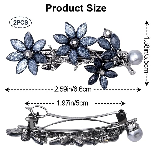 Joez Wonderful 2pcs Bridal Rhinestone Hair Clips Barrettes for Women, Blue | Alloy, 2.59x1.38in, Sparkly, Vintage, Diamond Barrettes with Pearls, Blue Flower, for Wedding, Parties, Birthday