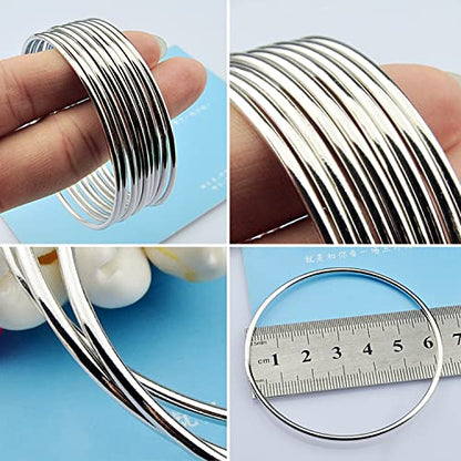 H&Beautimer 925 Sterling Silver Bracelet for Women's Italian Handmade Solid Bangle 2/3/4/5/6/7 Set Rose Gold Fine Jewelry With Gift Box - color: Silver 5set, size: 65MM