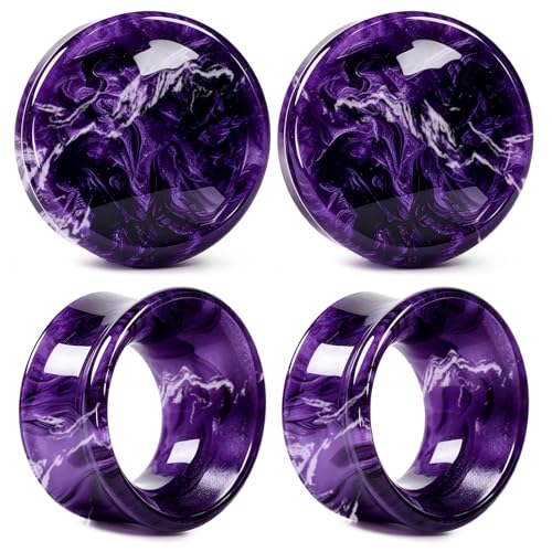 WYR Acrylic Ear Gauge 4pc Set (2 Hollow & 2 Solid): Lightweight Hypoallergenic Ear Plugs for Daily Wear & Piercing Expansion - color: Purple, size: 5/8"(16mm)