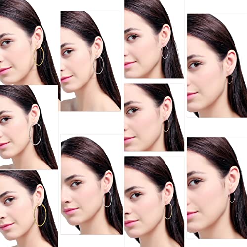 4/10 Pairs Stainless Steel Gold Silver Plated Hoop Earrings Hypoallergenic Dainty Big Small Hoops Earrings Set for Women - color: 10 Pairs Gold Silver Plated Hoops Earrings Set