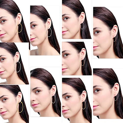4/10 Pairs Stainless Steel Gold Silver Plated Hoop Earrings Hypoallergenic Dainty Big Small Hoops Earrings Set for Women - color: 10 Pairs Gold Silver Plated Hoops Earrings Set
