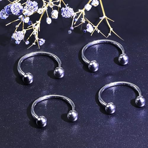 D.Bella 22G 20G 18G 16G 14G 12G 10G 8G 6G 4G 2G 0G 00G Surgical Steel Nose Septum Horseshoe Hoop Eyebrow Lip Navel Belly Nipple Piercing Ring Helix Tragus Daith Rook Captive Earrings Replacement Spikes - color: A5 -4pcs, Silver, size: 18g,10mm inner