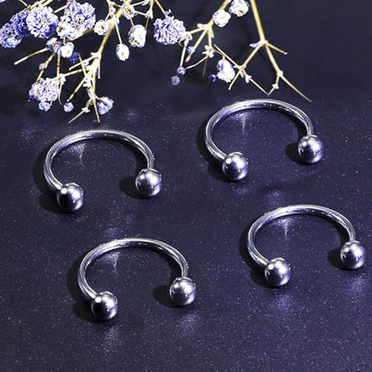 D.Bella 22G 20G 18G 16G 14G 12G 10G 8G 6G 4G 2G 0G 00G Surgical Steel Nose Septum Horseshoe Hoop Eyebrow Lip Navel Belly Nipple Piercing Ring Helix Tragus Daith Rook Captive Earrings Replacement Spikes - color: A5 -4pcs, Silver, size: 18g,10mm inner
