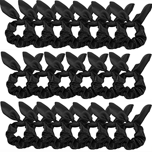 20 Pack Black Satin Scrunchies for Women, Hair Ties for Thick Hair, Cute Bow Hair Scrunchies with Ribbon for Girls, 20 Pcs Hair Accessories - color: Black