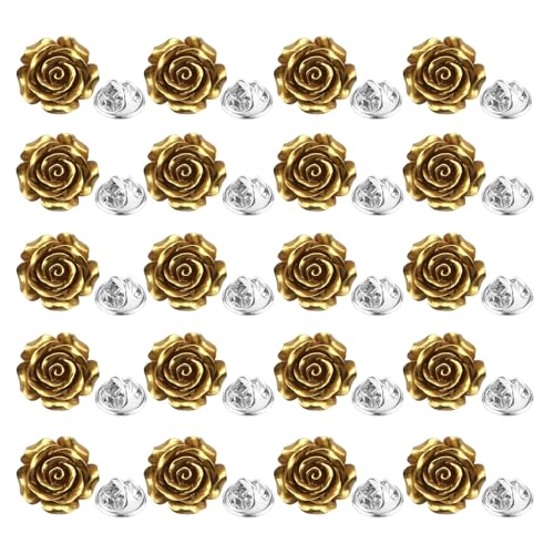20 Pcs Enamel Rose Flowe Brooches Pins for Women Colorful Floral Brooch Flower Lapel Pin Badge Crafts Breastpin Jewelry Gift for Women Men Clothing Bags Backpacks Jackets Hat - color: 14k gold plated
