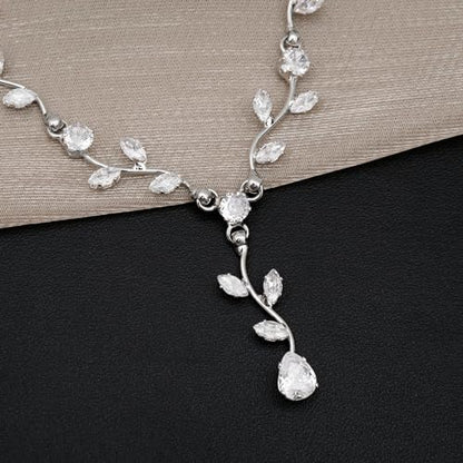 Elegant Bridal Jewelry Sets for Wedding Bride Leaf Shape Cubic Zirconia Necklace Earrings Bracelet Set Prom Costume Accessories - color: 3Pcs-Silver-Cubic Zriconia