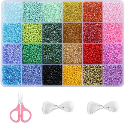 GREENTIME 22800pcs Glass Seed Beads for Bracelets Making Kit, Small Craft Beads 11/0 Waist Beads for DIY Bracelet Necklaces Craft Making Supplies (24 Colors)