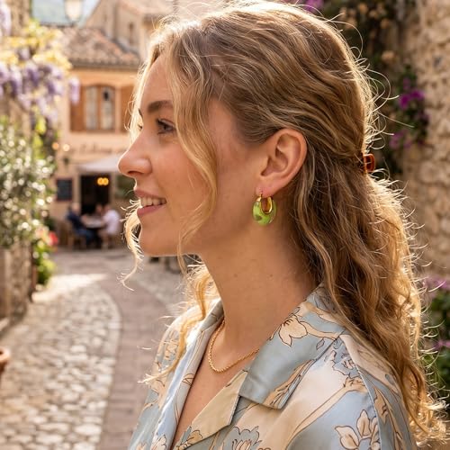 Chunky Hoop Earrings for Women, Lightweight Statement Daily Wear Gifts - color: Light green
