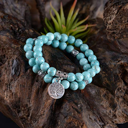 YGLINE Tree of Life Yoga Healing Stone Bracelets,Multilayer Lotus Chakra Stone Reiki Bracelet Sets,Anxiety Crystal Natural Stone,for Women Stress Relief - color: Turquoise-2w