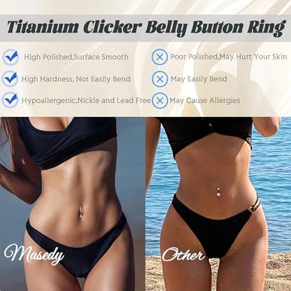14G G23 Titanium Clicker Belly Button Ring for Women - Teardrop CZ Dangle Curved Reverse Barbell Navel Piercing - Hypoallergenic Jewelry - color: Blue