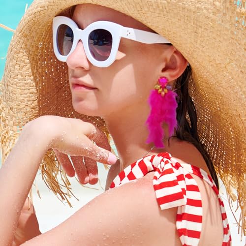 Long Feather Earrings for Women Bohemian Crystal Zirconia Dangle Feather Earrings Crystal Tassel Feather Earrings Wedding Halloween Prom Jewelry - color: Red