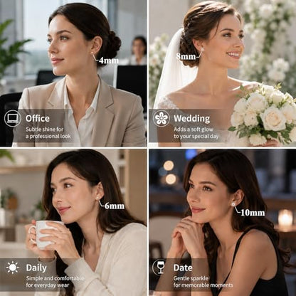 12 Pairs Simulated Pearl Stud Earrings Set for Women Men Beige White Black | 4 6 8 10 mm Faux Pearl Earrings Studs Pack, 316L Surgical Stainless Steel, Hypoallergenic for Sensitive Ears - color: Beige