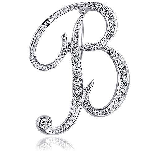 Letter Brooch Pins Initial Rhinestone Brooch for Women Crafts Silvery A-Z - color: Silver B