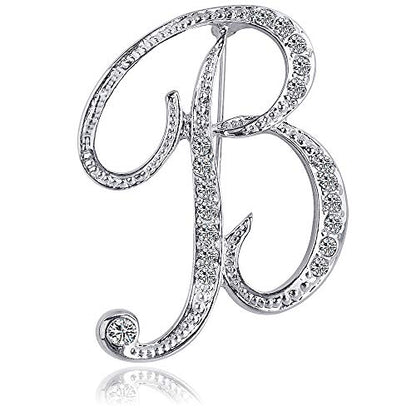Letter Brooch Pins Initial Rhinestone Brooch for Women Crafts Silvery A-Z - color: Silver B