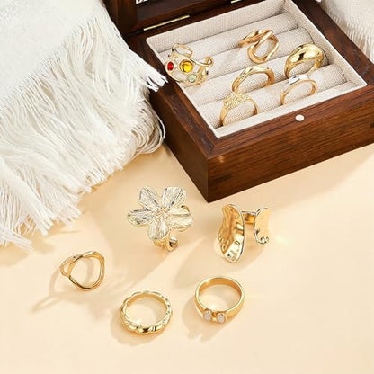 RIOSO Chunky Rings Set for Women Thick Large Big Bulk Statement Dainty Fashion Stackable Knuckle Ring Womens Chunky Rings Jewelry Sets