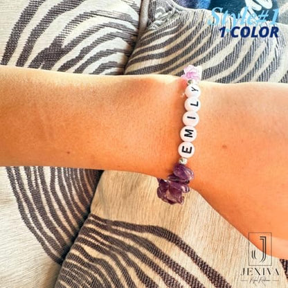 Customized Name Bracelet for Couples, Family, Friends, Personalized Bracelet with Names, Crystal Beads and elastic stretch - style: Chip Stones