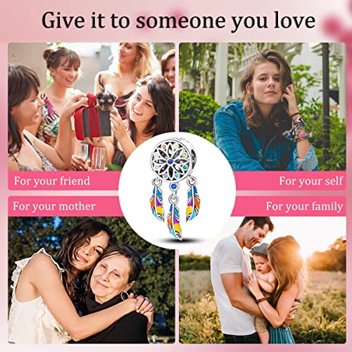 Hapour 925 Sterling Silver Charms for Bracelet Necklace Dangle Pendant Bead | Bear Charm, Elephant Zebra Cat Dream catcher Family Birthday European Jewelry Charm, For Women Mom - color: Colorful Dreamcatcher