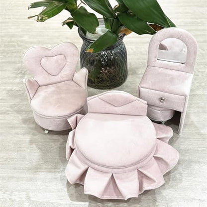 Openable Sofa Jewelry Box, Earrings Necklace Storage,Round Bed | Miniature Sofa Velvet Chair, Gift for Girls and Women - color: Round Bed
