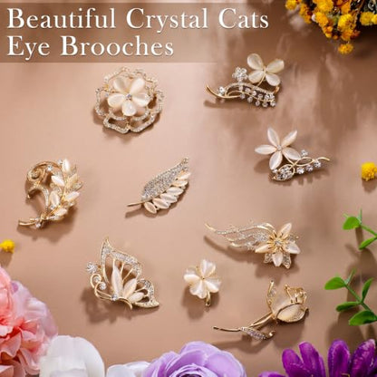 12 Pcs Women Brooches Bulk Vintage Rhinestone Pin Set - style: Cats Eye