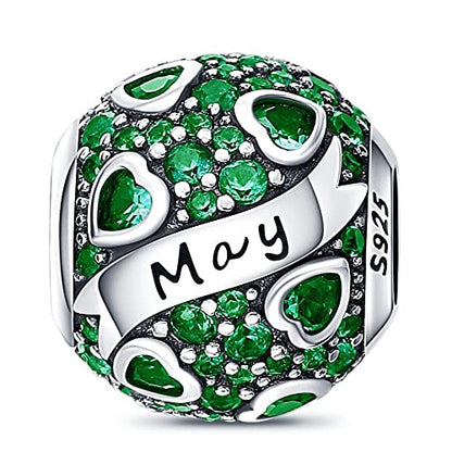 HappyStar 925 Sterling Silver Month Birthstone Charm for Bracelets Necklace，with 5A Cubic Zirconia Dangle Pendant Bead,Happy Birthday Valentine's Day - color: 5-May Birthstones