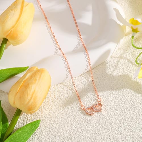 Starain Sunflower Necklaces for Women 14K Gold Plated Rotate Sunflower Pendant Necklace Cute Fun Necklaces 18 inch - color: G-Rose Gold Heart