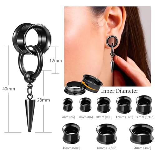 Aienid 2 Pcs Stainless Steel Dangle Gauges, 6mm-20mm Ear Tunnels Expander Plugs Stretcher Piercing Body Jewelry for Men Women - color: Cone, size: 6mm (2G)