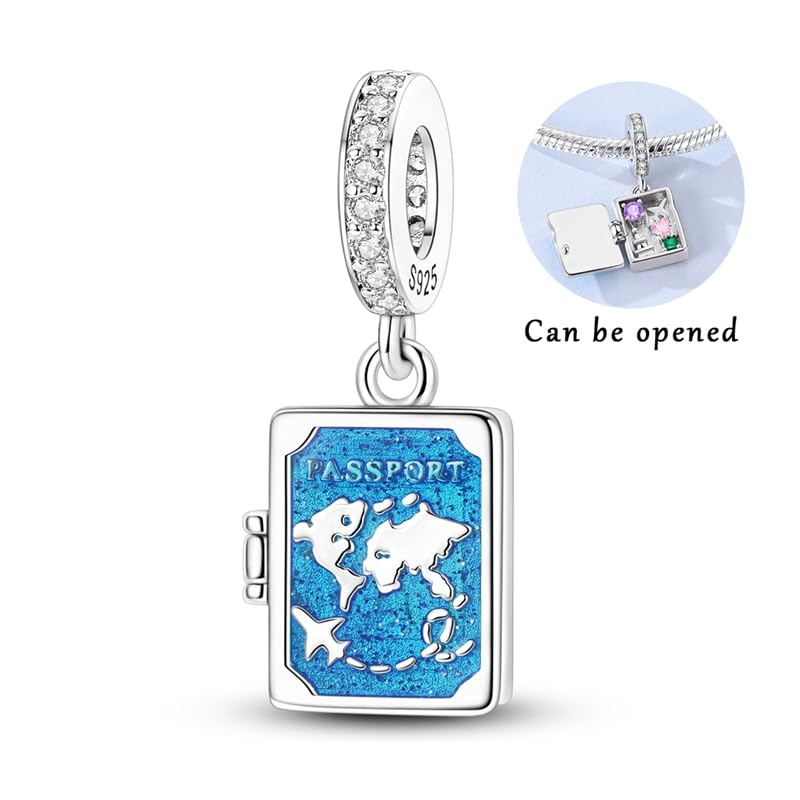 925 Sterling Silver Charms for Bracelets and Necklaces Beads Jewelry Charms for Women - color: Openable Passport Charm