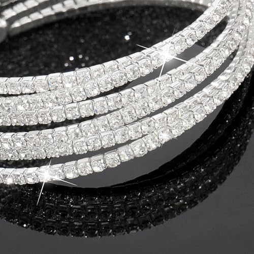 Suyi Rhinestone Bracelet for Women Silver Multilayer Cuff Bracelet Crystal Bridal Bracelets - color: Silver 4