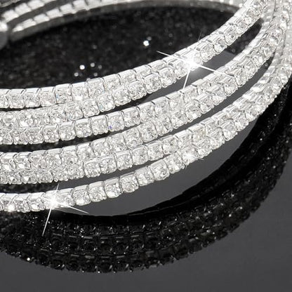 Suyi Rhinestone Bracelet for Women Silver Multilayer Cuff Bracelet Crystal Bridal Bracelets - color: Silver 4