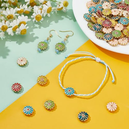 PH PandaHall 7 Colors Flower Enamel Beads 70pcs Daisy Spacer Beads 12mm Floral Bracelets Beads Metal Loose Beads Craft Beads for DIY Jewelry Making Friendship Bracelet Necklace Earring Supplies