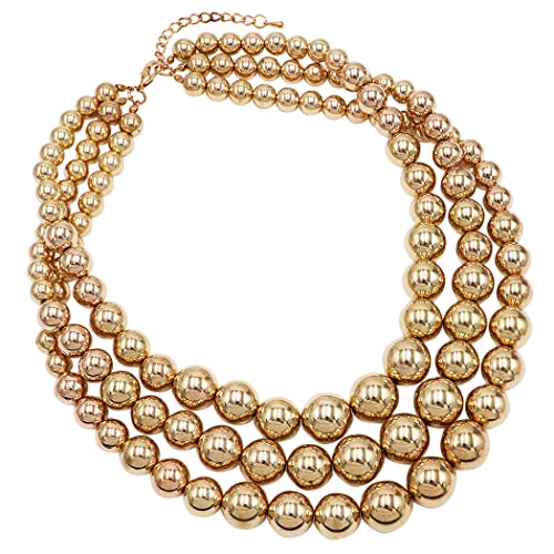 Rosemarie & Jubalee Women's 3 Colorful Multi Strands Simulated Pearl Necklace And Earrings Jewelry Gift Set, 18"+3" Extender - color: Polished Metallic Gold