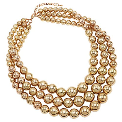 Rosemarie & Jubalee Women's 3 Colorful Multi Strands Simulated Pearl Necklace And Earrings Jewelry Gift Set, 18"+3" Extender - color: Polished Metallic Gold