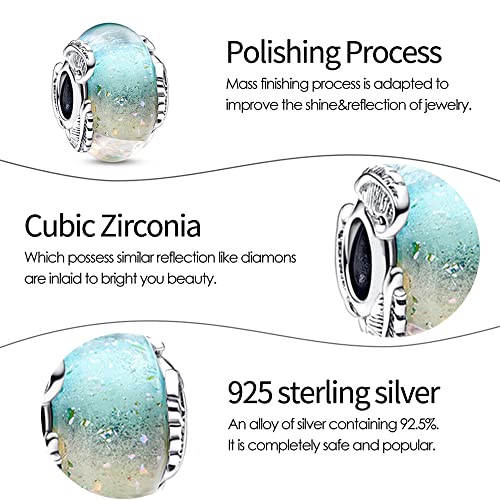 Jewelry Love Heart Charms for Women Bracelets and Necklaces | 925 Sterling Silver,Mother's Day Birthday Christmas - color: Multicolour Murano Glass & Curved Feather Charm