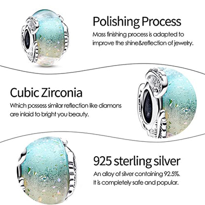 Jewelry Love Heart Charms for Women Bracelets and Necklaces | 925 Sterling Silver,Mother's Day Birthday Christmas - color: Multicolour Murano Glass & Curved Feather Charm