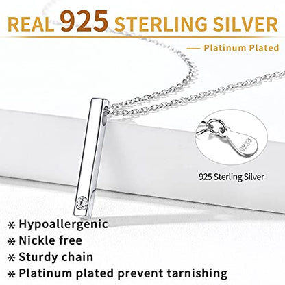 ChicSilver Customizable Vertical Bar Pendant Necklace 925 Sterling Silver Y Necklace Simple Fashion Jewelry Gifts for Women - style: D. 4mm Vertical Bar-Silver Birthstone Engraving