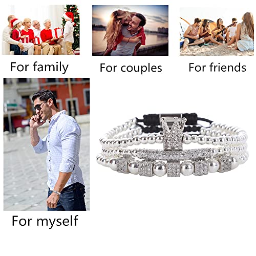 Mens Bracelet Beaded Bracelets Micro Pave Zircon Bracelets for Men Women Bracelets for Men Stainless Steel Cuff Bangle - color: F-silver