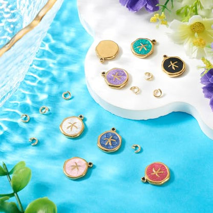 8Pcs Colorful Starfish Enamel Charms Ocean Animal Starfish Charms Stainless Steel Pendant with Jump Rings Golden for DIY Jewelry Making Necklace Bracelet Keychain - color: Starfish