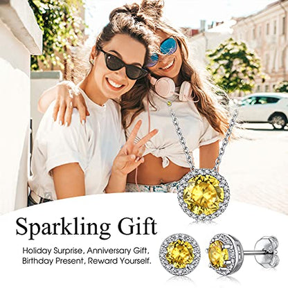 Bestyle Sparkling 925 Sterling Silver Birthstone Stud Earrings for Women, Heart/Round/Teardrop/Square Solitaire Diamond Studs Earrings, Great Birthday/Christmas Gifts - style: 11. Yellow Topaz-Nov.-round