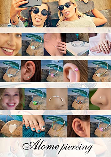 925 Sterling Silver & 14K Gold Filled Nose Ring Hoop Handmade Piercing Jewelry For Women - 24 Gauge 2mm,7mm Tiny Nose Ring with Opal - Gift Ready - color: Gold Tiny Beads
