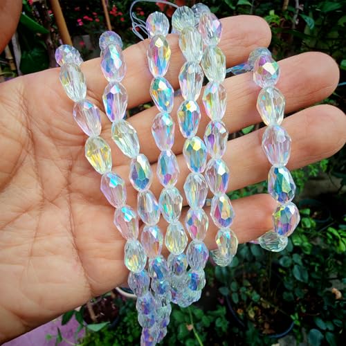 8x12mm Teardrop Glass Beads for Jewelry Making, Vertical Hole Faceted Crystal Prism Beads for Pendants Bracelet Necklace Earring, Clear White AB 100pcs - color: Clear White AB