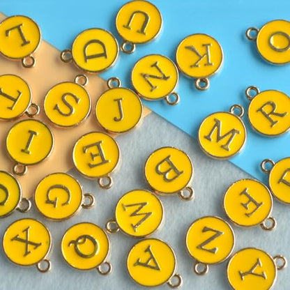 A-Z Letter Charms Round Enamel Alphabet Initial Pendant for Jewelry Making,Double-Side for Necklace Bracelet Earring DIY Craft - color: 1 set(26pcs)-Yellow