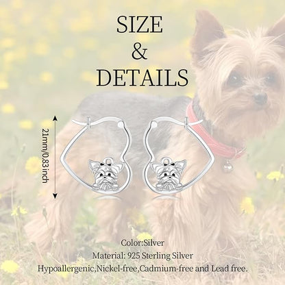 LES OSEWA Dog Animal Earrings Sterling Silver Animal Heart Hoop Dangle Earrings Cute Jewelry Gifts for Women - color: Yorkie