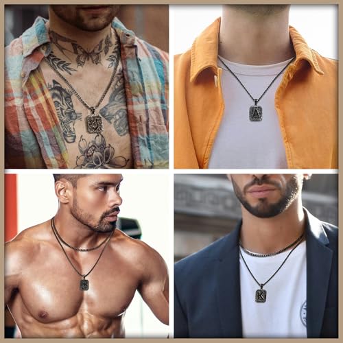 ASUWISH Gold Initial Necklaces for Men and Women, 18K Gold Plated Letter A-Z Cross Pendant with Adjustable Rope Chain, Letter Necklace for Women and Men - color: H, style: Black