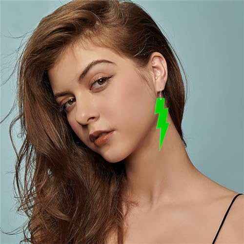 ONLYJUMP Acrylic Exaggerated Lightning Earrings Statement Punk Retro Geometric Delicate Neon Personalized Earrings Accessory Jewelry for Women - color: Exaggerated Green