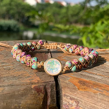YGLINE Stone Bead Yoga Meditation Bracelet Healing Crystal Double Layer Natural Gemstone Beaded Relax Anxiety Bracelets for Women Men - color: jasper