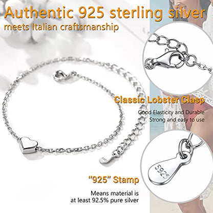 PROSILVER 925 Sterling Silver Ankle Bracelets For Women, Stylish Chain Anklets, Summer Beach Jewelry, 8.6-10.6 Inch Adjustable, Come with Box - style: 01 Heart Anklet