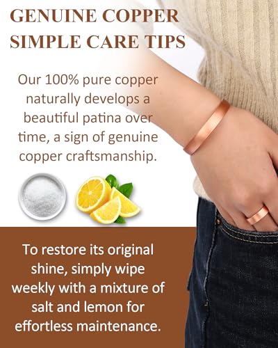 Pure Copper Bracelet and Ring Set – Copper Bracelet for Men & Women – 100% Solid, Raw & Uncoated Handmade Hammered Tibetan Cuff Bangle - color: copper076-set