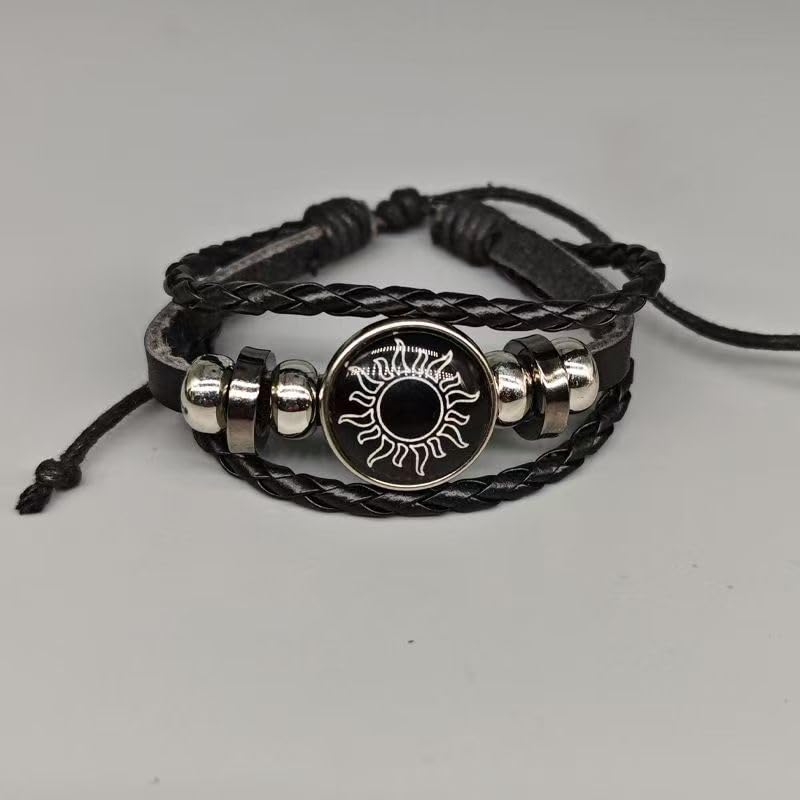 Sun Moon Matching Couple Bracelets for Him Her, Braided Faux Leather Adjustable Wristband, Vintage Sun Star Moon Cabochon Charm Jewelry Valentine Gift for Lovers Best Friends